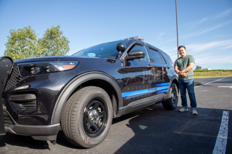 Blacked-out municipal police vehicle