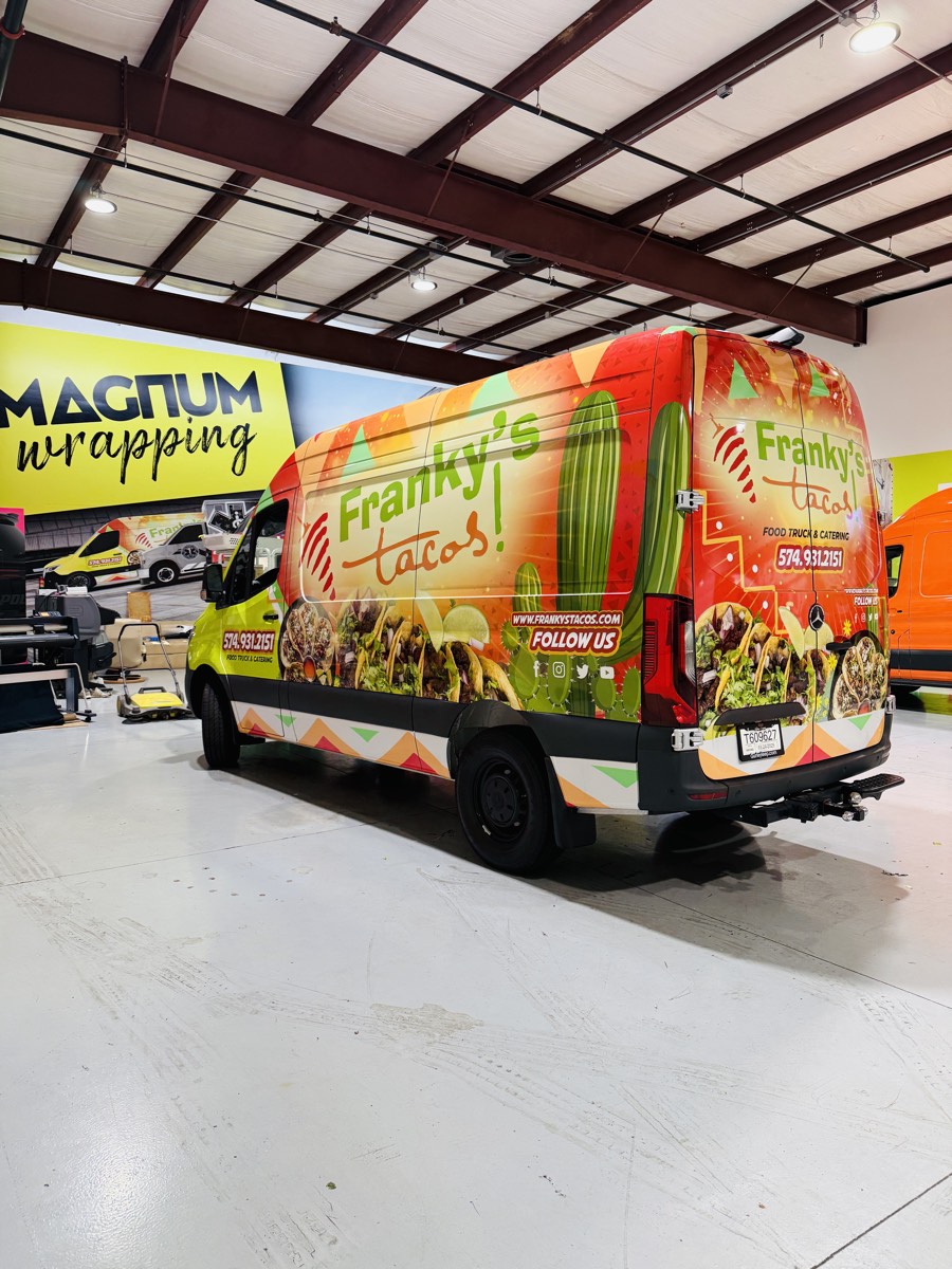 Colorful food-truck wrap for Franky's Tacos.